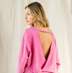 Fuchsia Open Back Crop Top Sweater