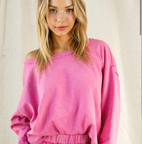 Fuchsia Open Back Crop Top Sweater